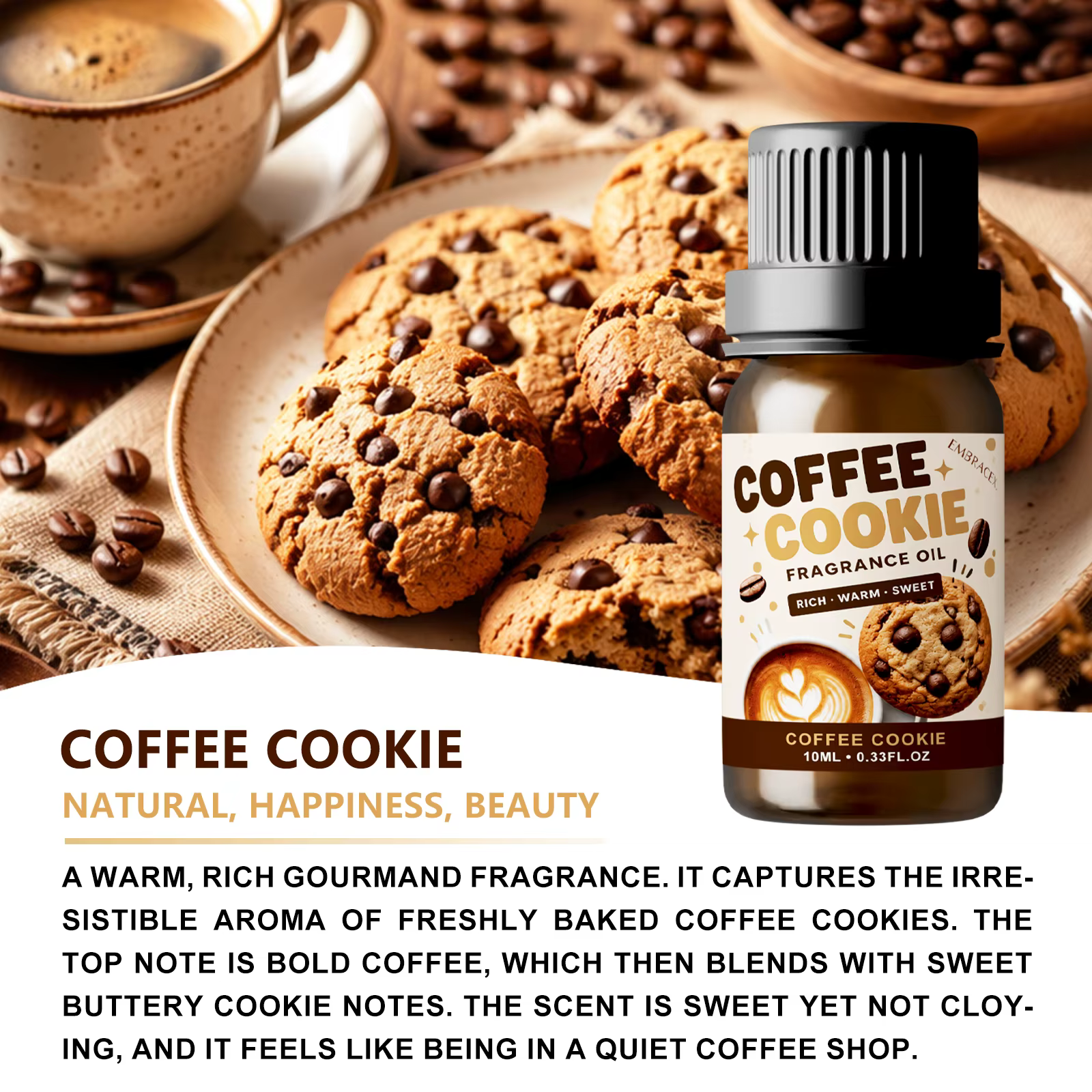Huile essentielle de café et de biscuits, 10ml, parfum chaud et sucré, diffuseur de parfum pour la maison/la fabrication de bougies, cadeau spécial pour un ami