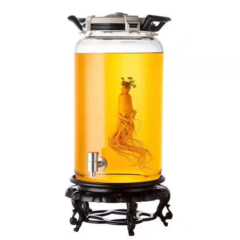 Bouteille épaisse de baril de vin de trempage en verre à haute teneur en Borosilicate avec bec de stockage de jus