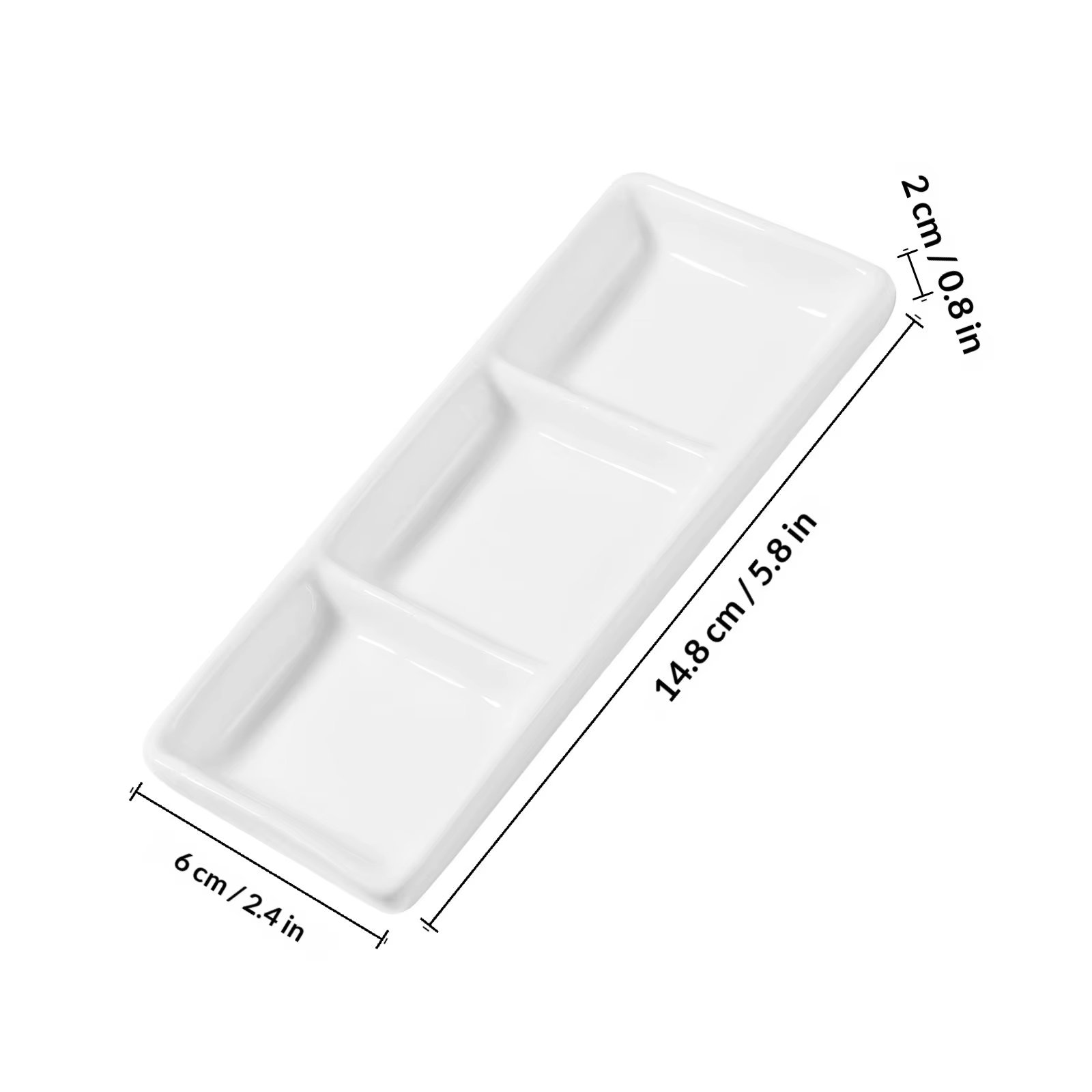 Plateau de service rectangulaire en céramique à 3 compartiments pour sauces