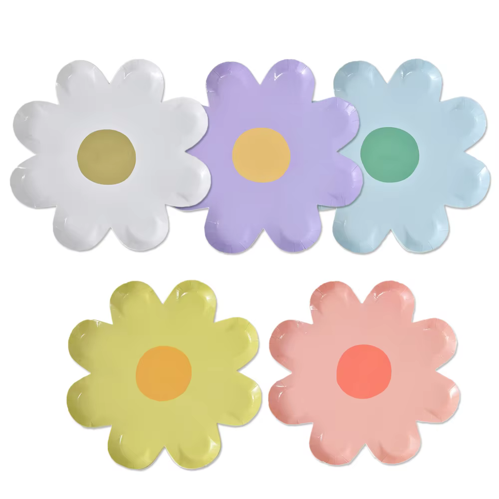 Lot de 10 assiettes jetables en papier motif marguerite pour gâteaux