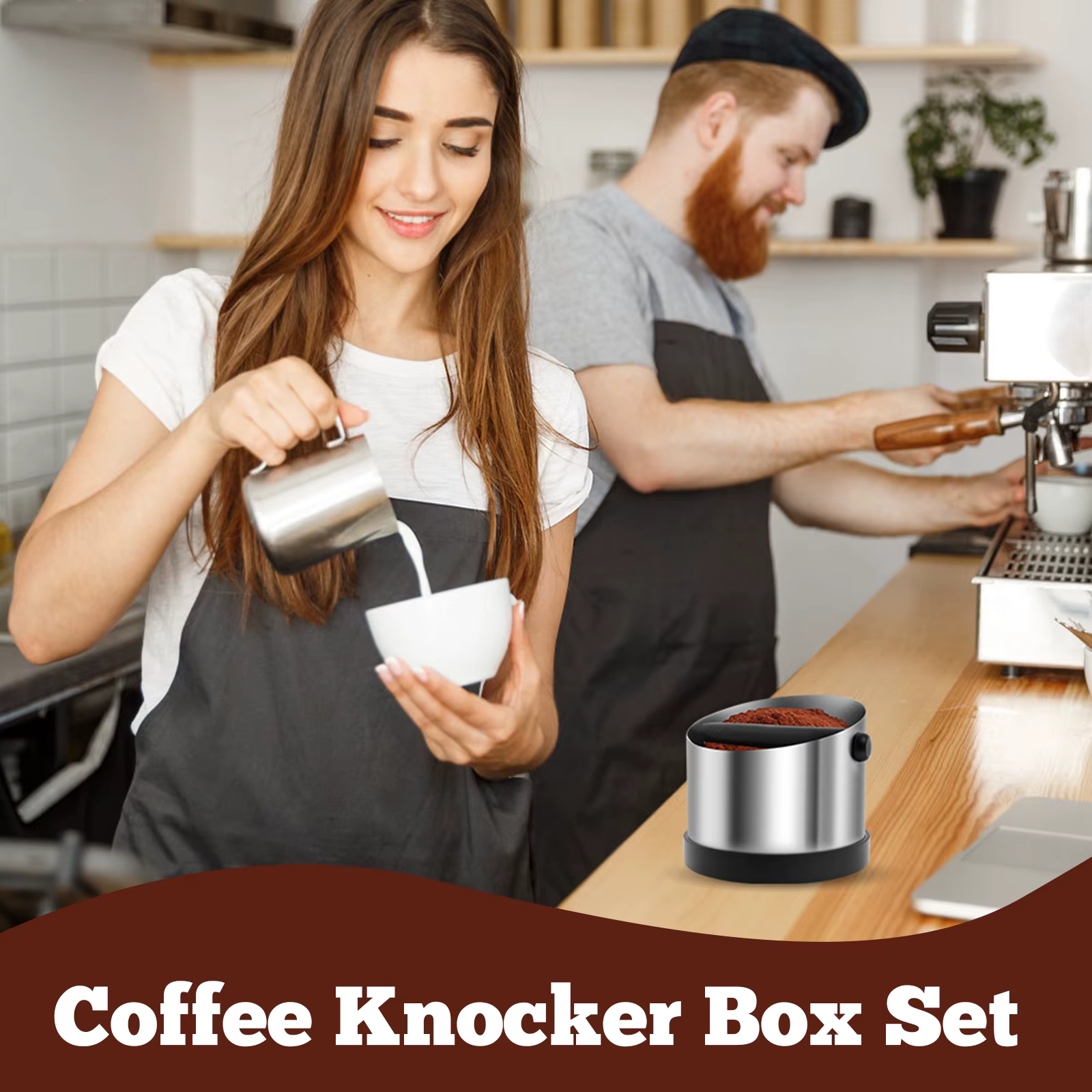 Boîte à frapper avec barre de frappe pour café