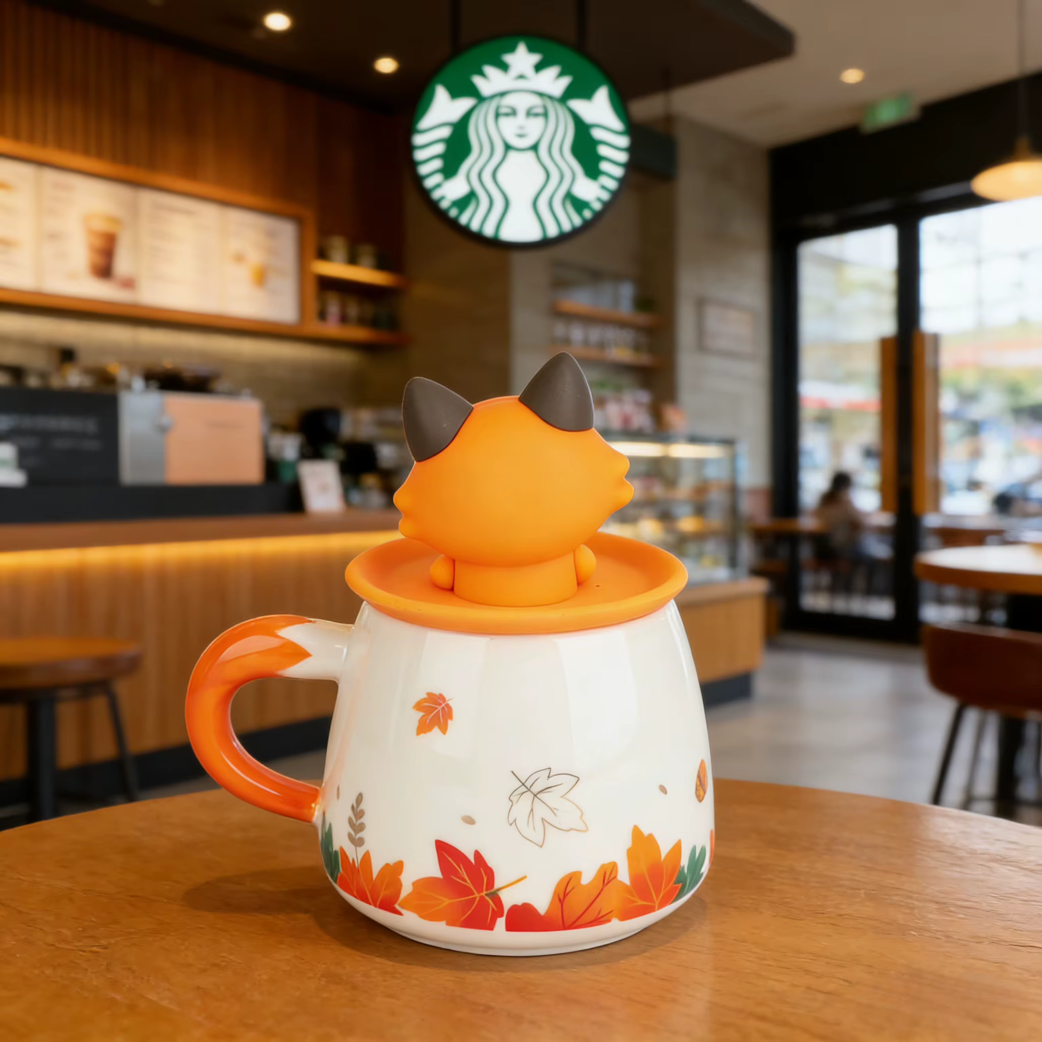 Tasse Starbucks Autumn Forest Cute Fox 300ml en céramique avec motif feuille d'érable pour café et eau