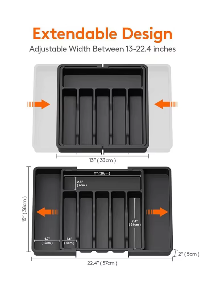 1 pièce Organisateur de couverts et ustensiles de cuisine réglable et amélioré pour comptoir