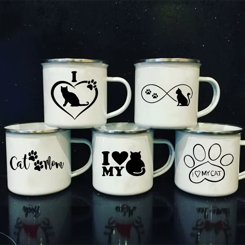 Tasse en émail imprimée I Love My Cat