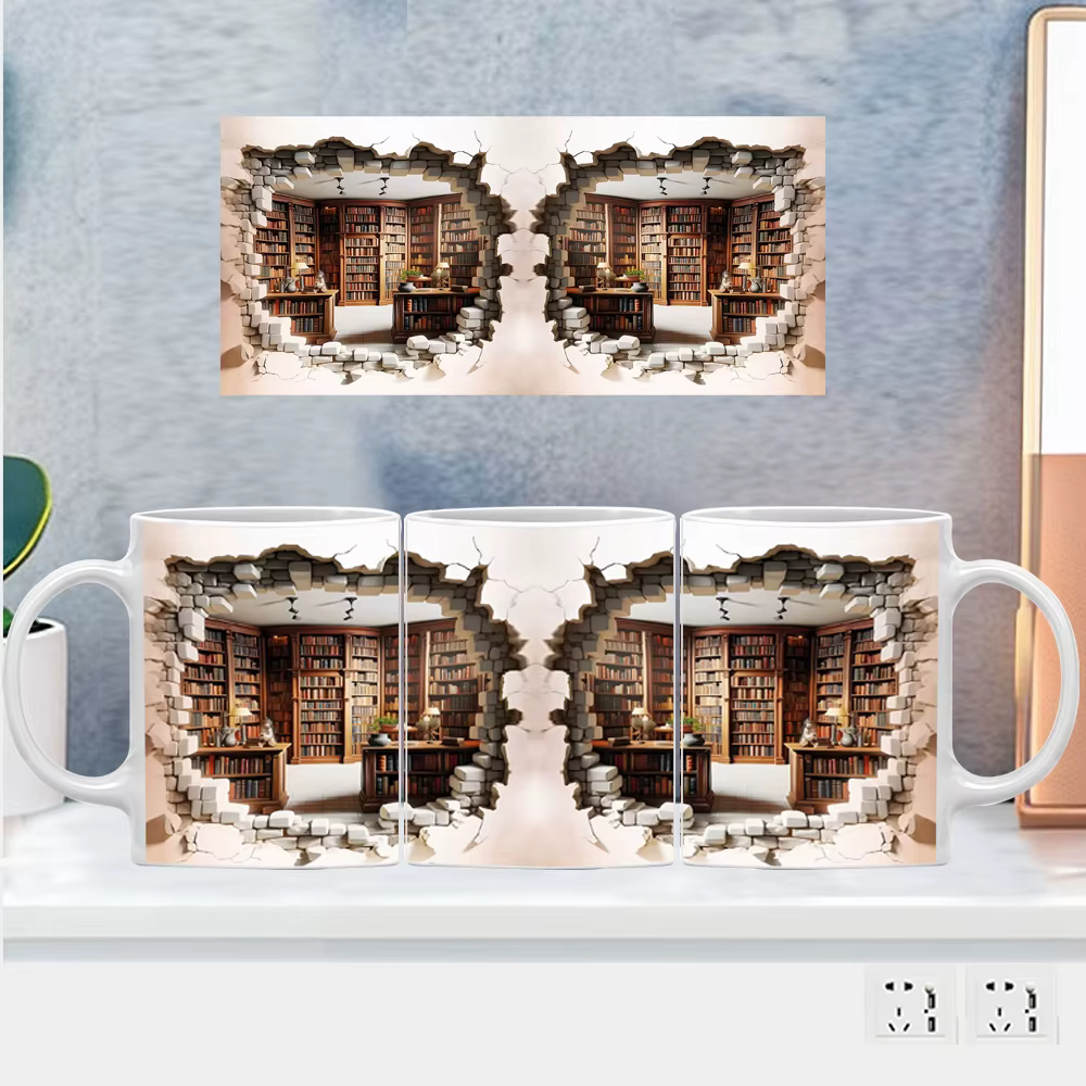 Tasses à sublimation d'étagère 3D pour les amateurs de livres