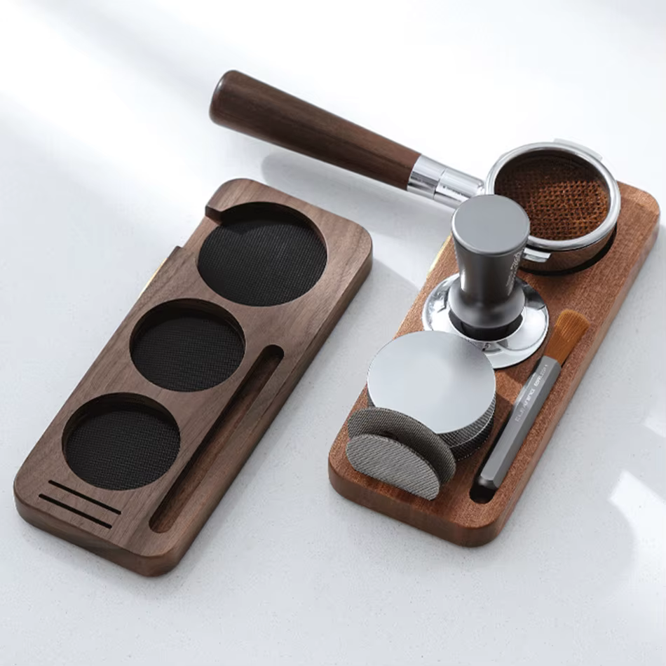 Support de Tamper et Porte-Filtre en Bois de Noyer pour Accessoires d'Espresso 51MM 54MM 58MM – Station de Tampering pour Barista