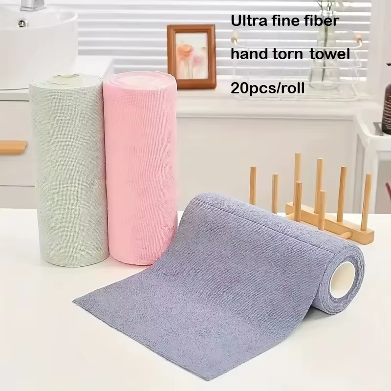 20 feuilles/rouleau de chiffons à vaisselle en microfibre – Chiffon de cuisine multifonctionnel double face