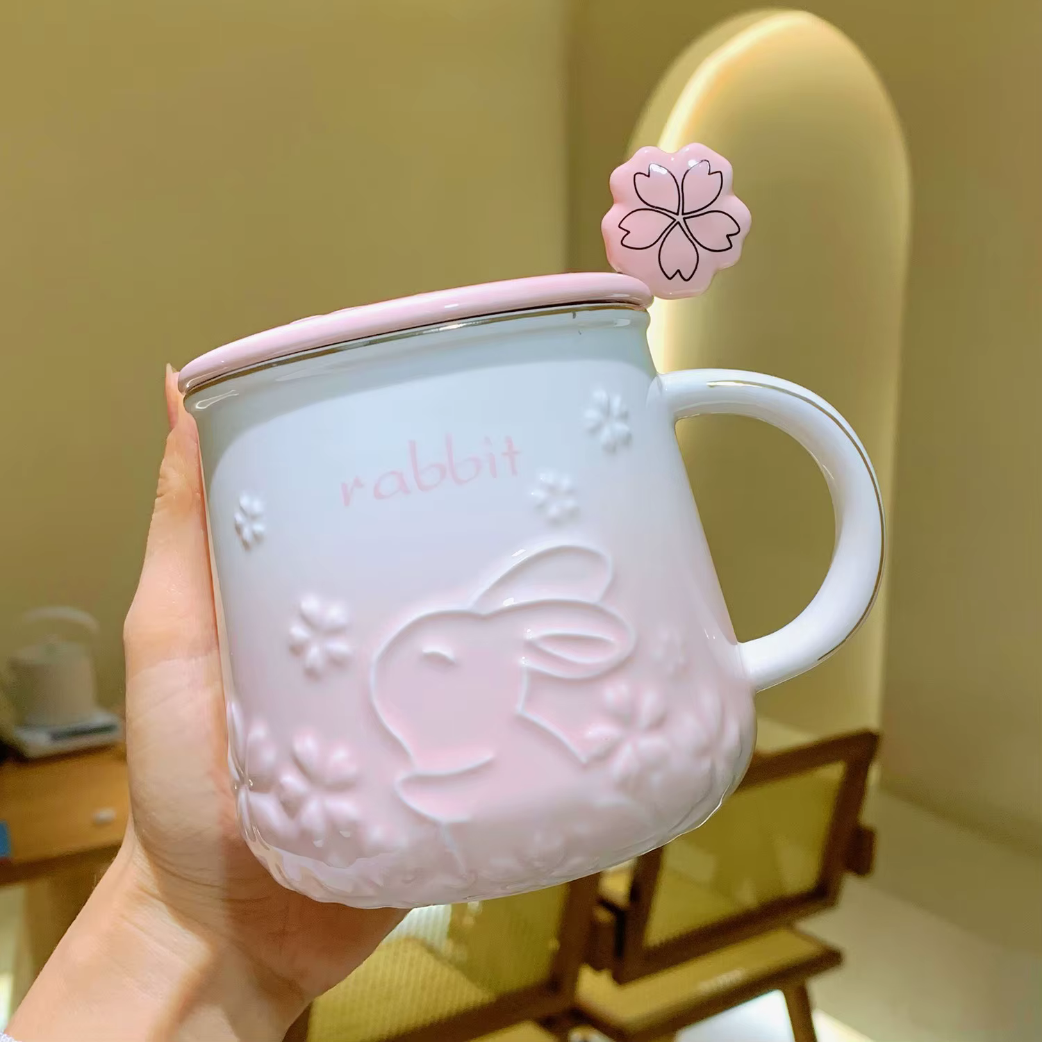 Tasse à café en céramique motif lapin mignon