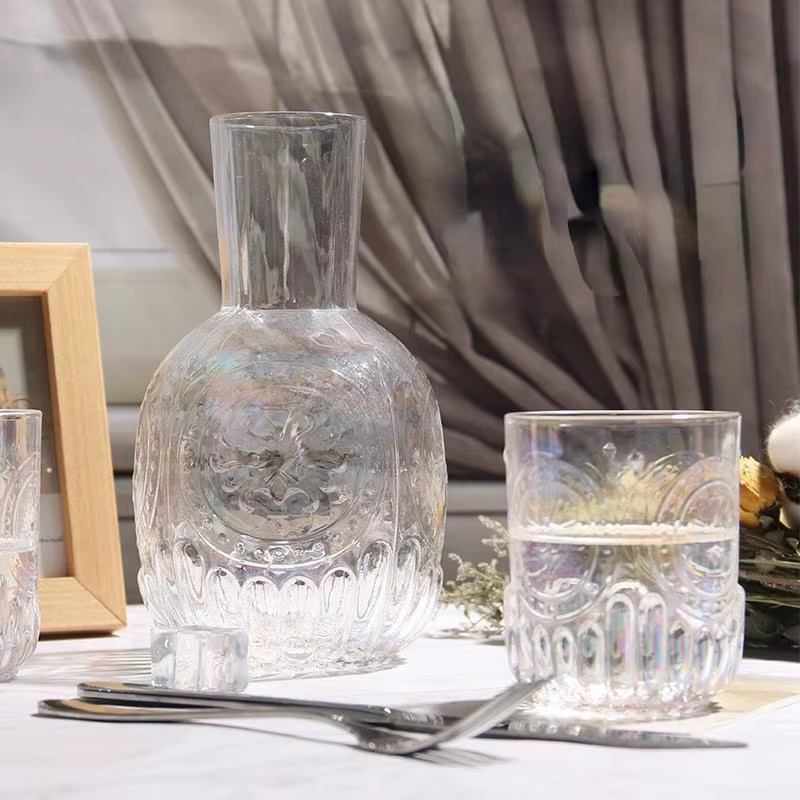 Ensemble bouilloire à eau froide en verre gaufré
