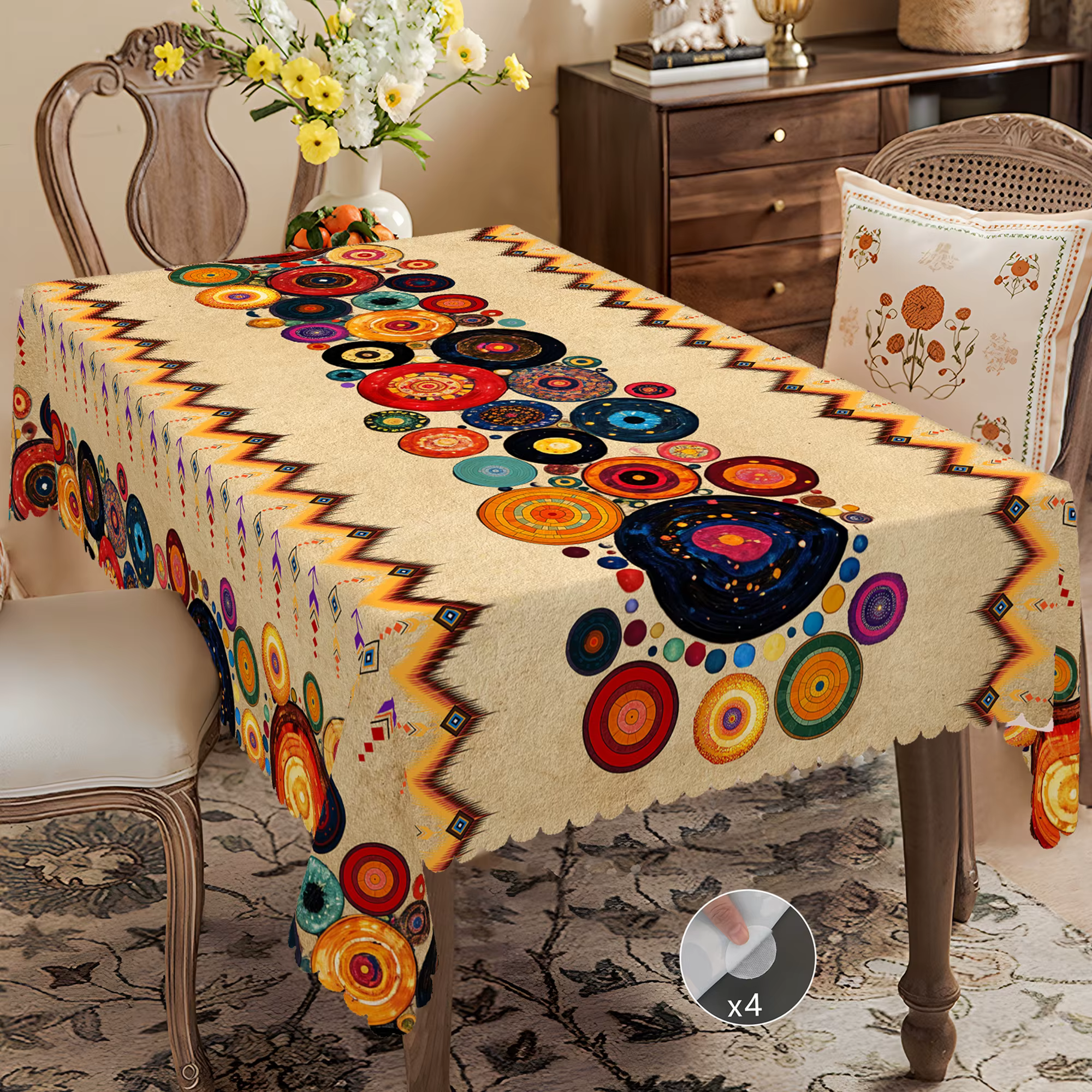 1 pièce de nappe imprimée sur le thème de la ferme rétro bohème