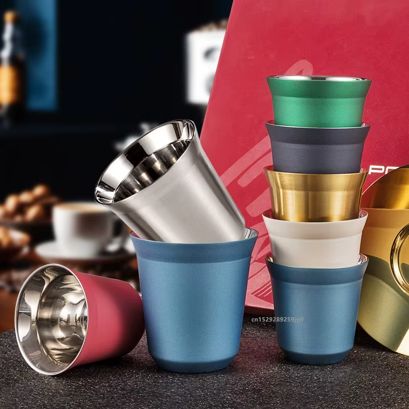 Tasse à café capsule en acier inoxydable à double paroi avec fond plat