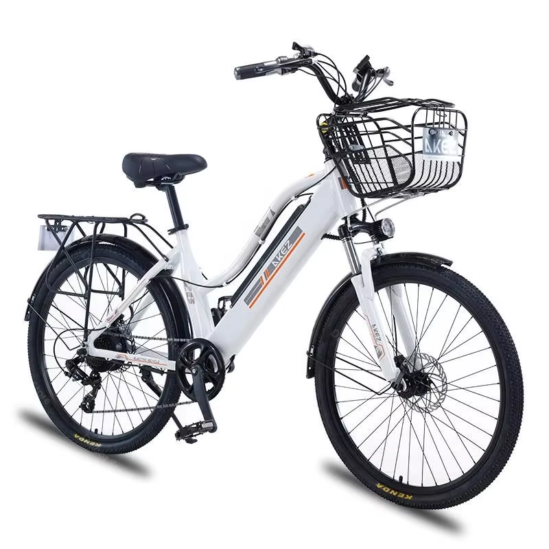 Vélo électrique adulte 2 places 26 pouces 350W 36V vélo de ville électrique à 2 roues avec panier/amortisseur 35 km/h batterie amovible