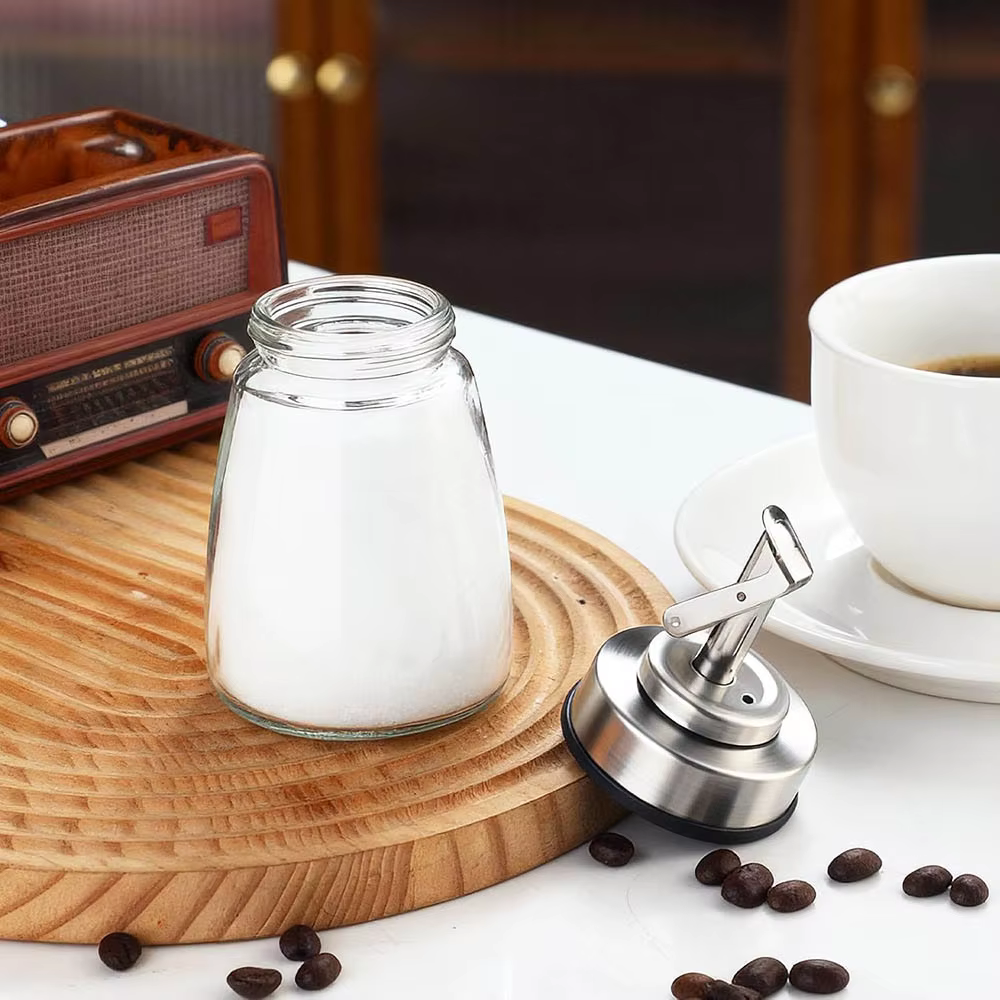 Distributeur de sucre en verre avec couvercle en acier inoxydable