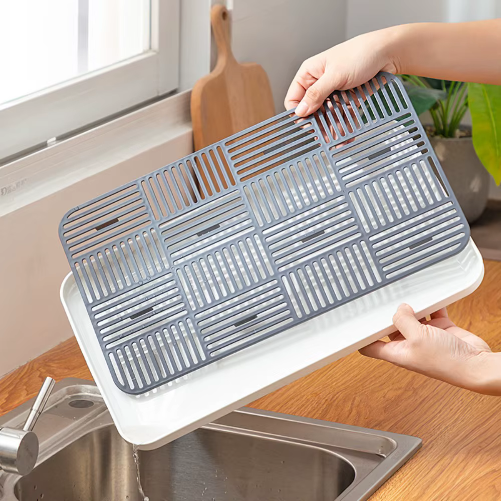 Égouttoir à vaisselle détachable à double couche avec grille de drainage