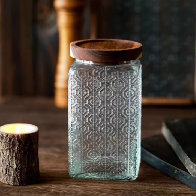 Pot en verre à motif de bégonia en relief rétro