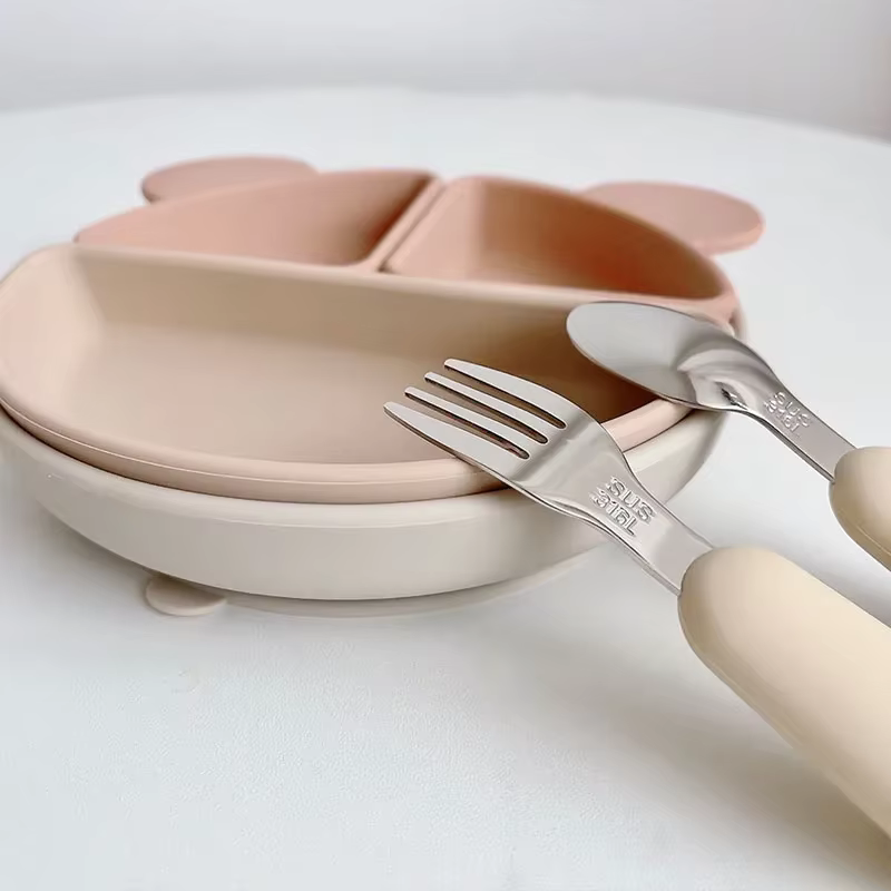 Ensemble de Couverts en Silicone et Acier Inoxydable pour Bébé