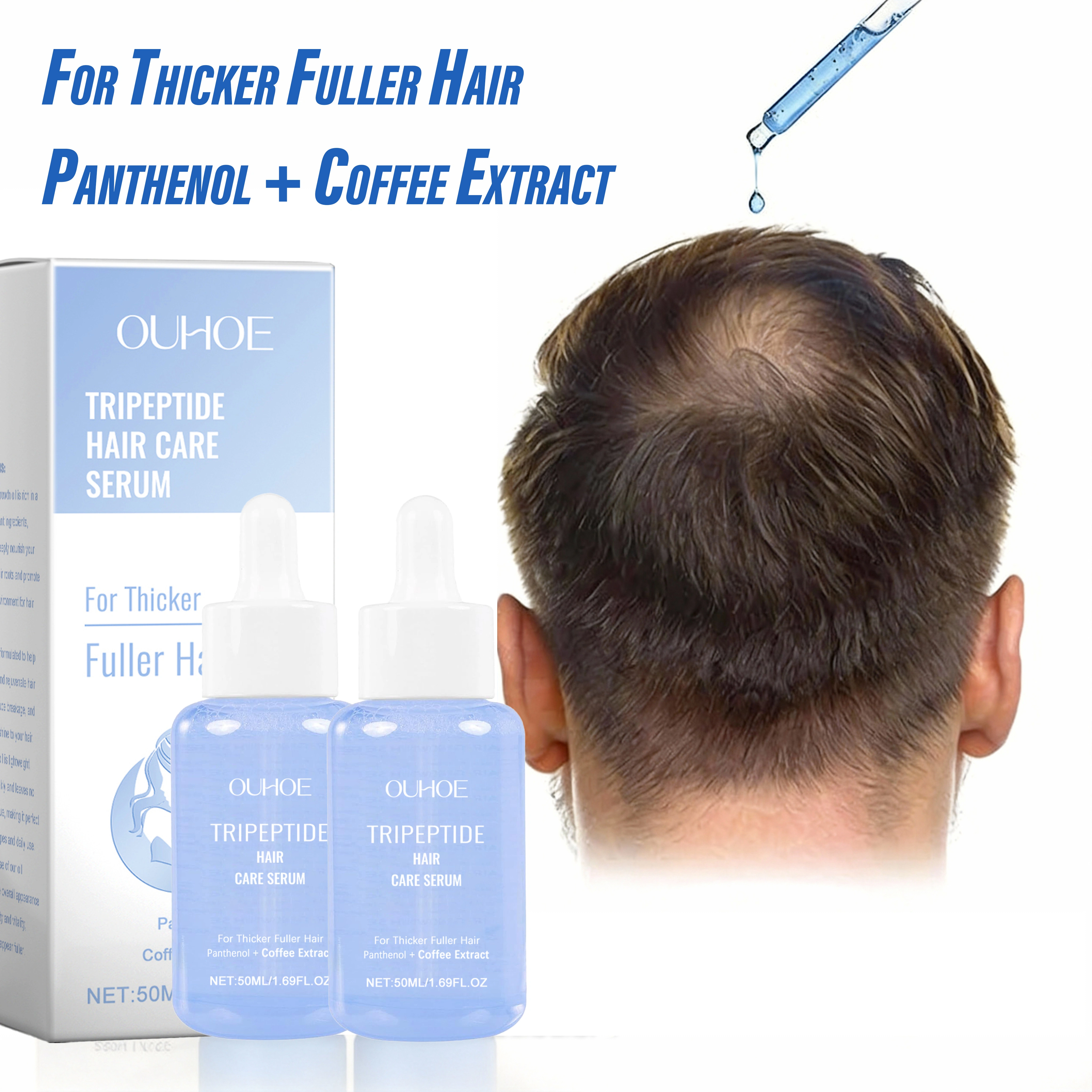 Sérum capillaire tripeptide, traitement fortifiant et nourrissant du cuir chevelu, extrait de café, favorise des cheveux plus épais, plus volumineux et plus sains, 50 ml