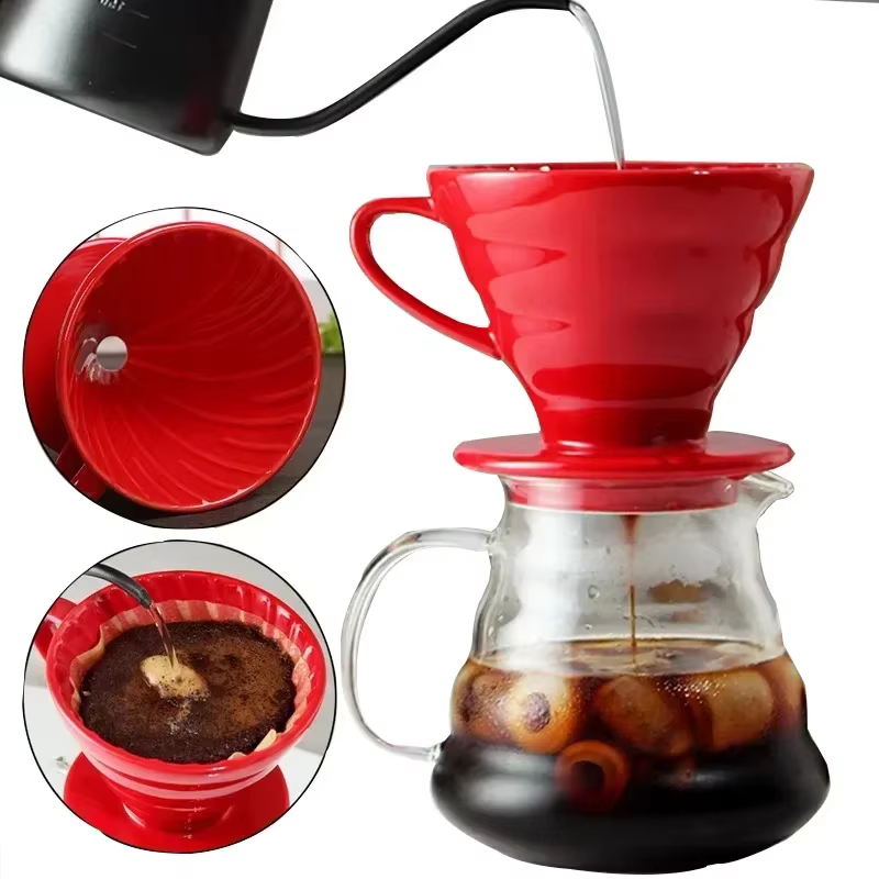 Goutteur de café en céramique style moteur, filtre goutte à goutte, tasse verser en continu sur la cafetière, support séparé pour 1-4 standardisation