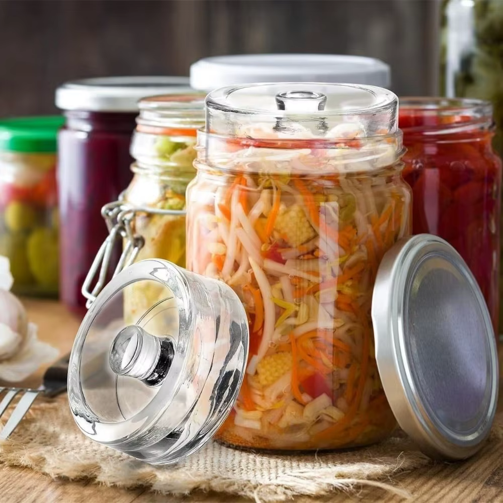 1/2/4 Pièces Poids de Fermentation en Verre Transparent avec Poignée pour Bocaux à Large Ouverture et Couvercles