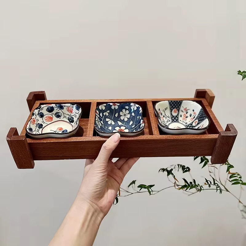 Plateau à thé japonais en bois de Sapele