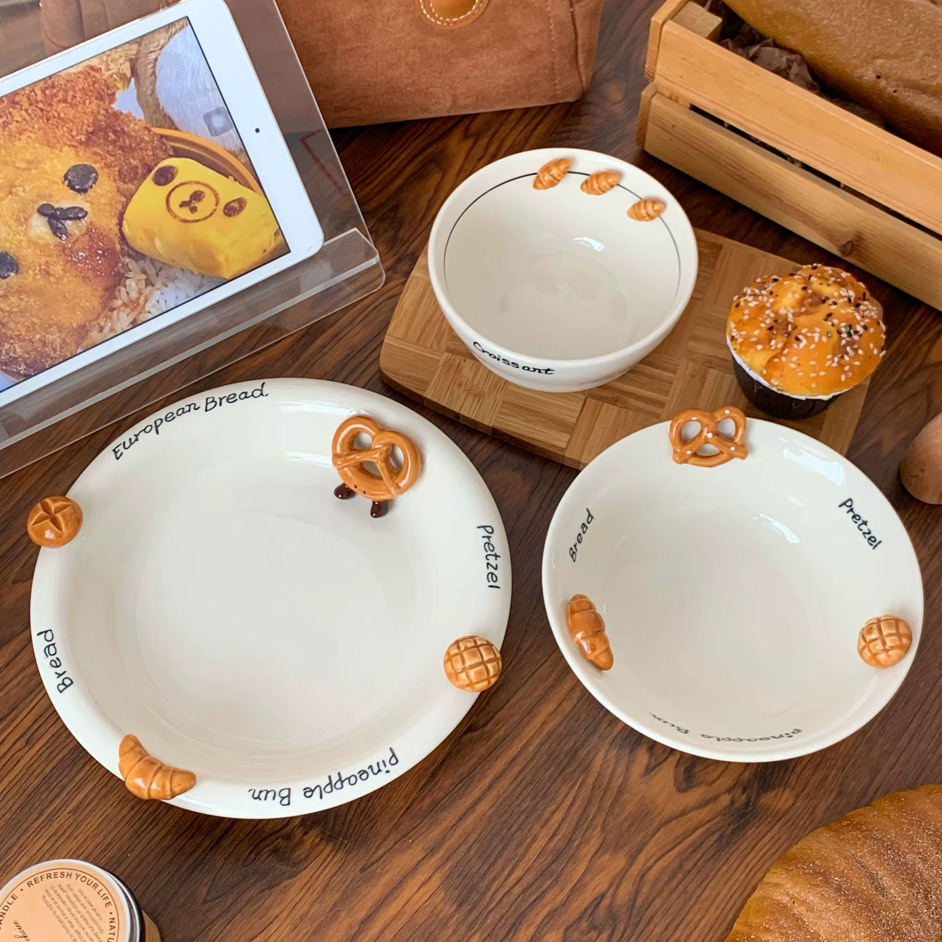 Pretzel – ensemble de bols en céramique gaufrée pour Croissant