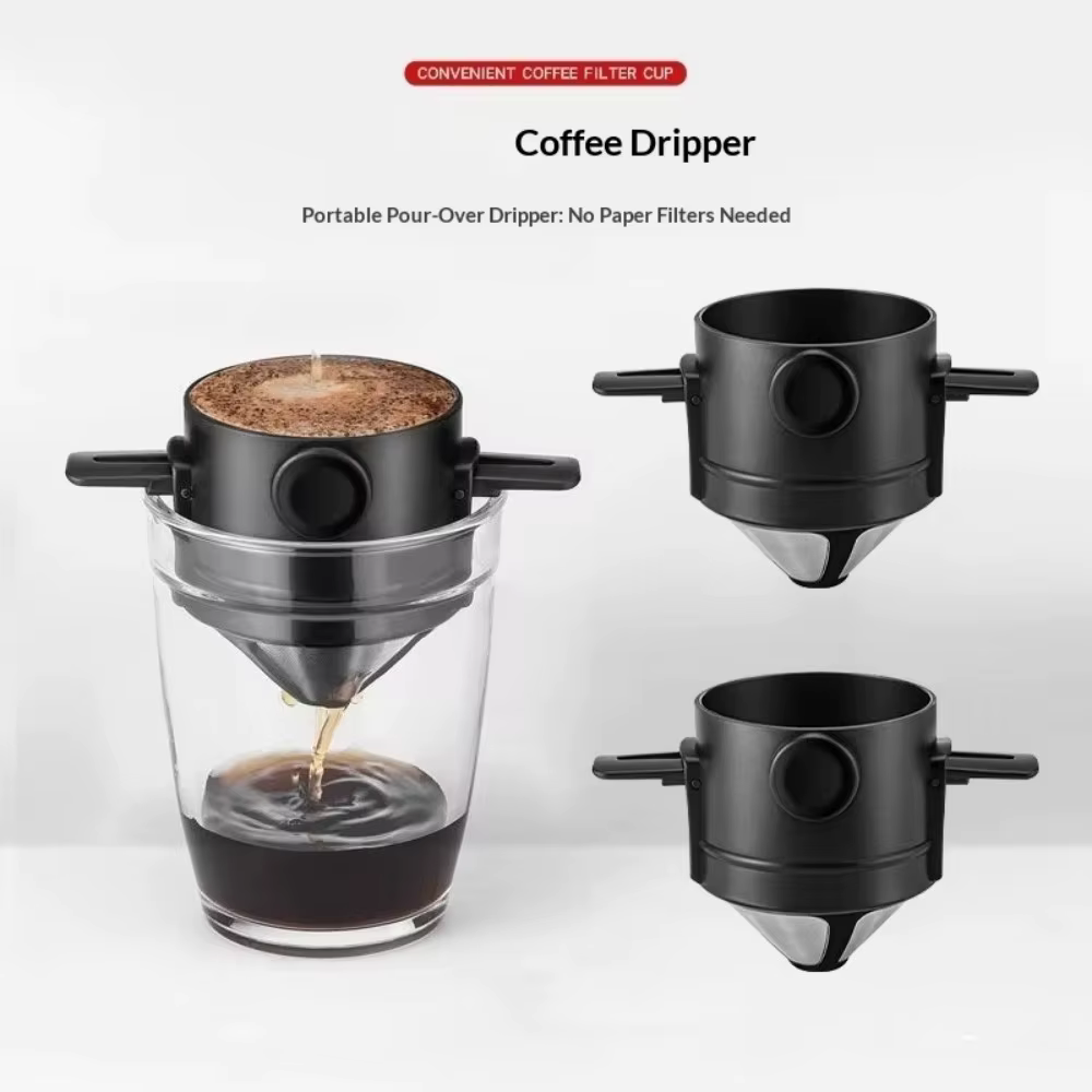 Filtre à café portable pliable réutilisable avec maille double couche pour infusion par déversement sans papier