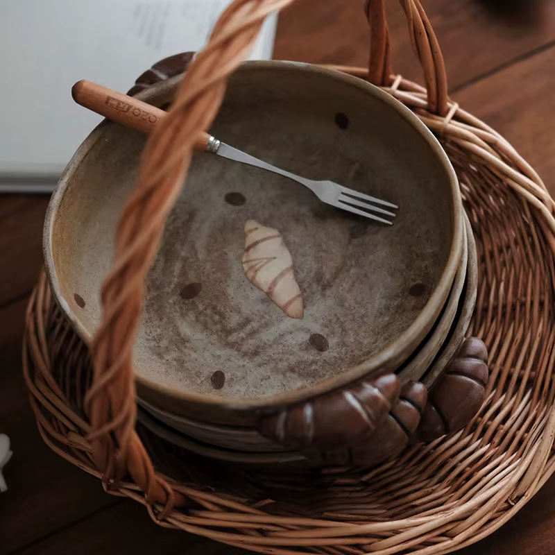 Assiette à pain en céramique polyvalente artisanale Vintage