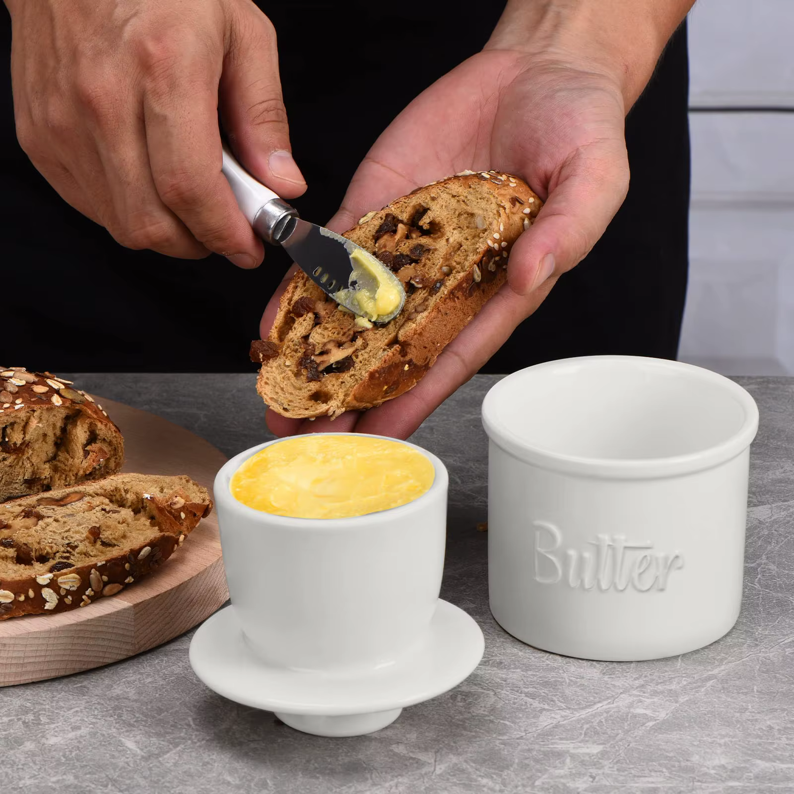 Pot à beurre français pour comptoir avec couteau à beurre à la demande