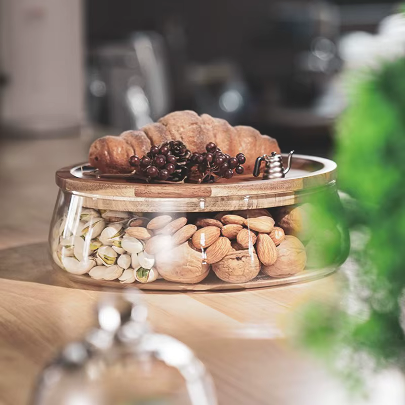 Conteneurs de stockage des aliments en verre créatifs avec couvercle en bois