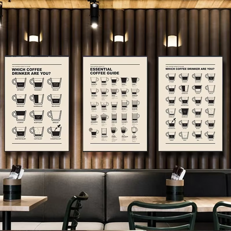 Affiche de diagramme assressentide guide de café d'Italie, peinture sur toile, mur de cuisine 73, image de décoration de maison Barista, expresso Americano