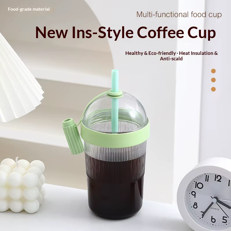 Gobelet à café portable grande capacité avec paille