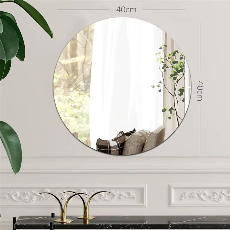 Verre pour miroir de salle de bain, rond, sans cadre, auto-adhésif, 40 cm, à coller sur le mur, salon, couloir, table de maquill
