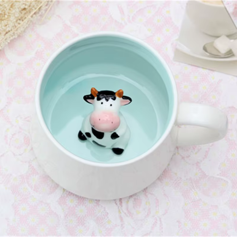 Tasse en céramique de dessin animé 3D de vache mignonne