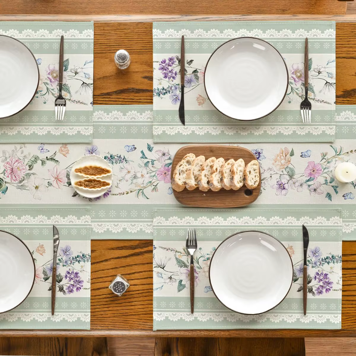 Napperons de table floraux imprimés verts en dentelle