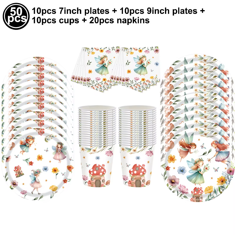 Ensemble de vaisselle de fête féerique comprenant assiettes en papier