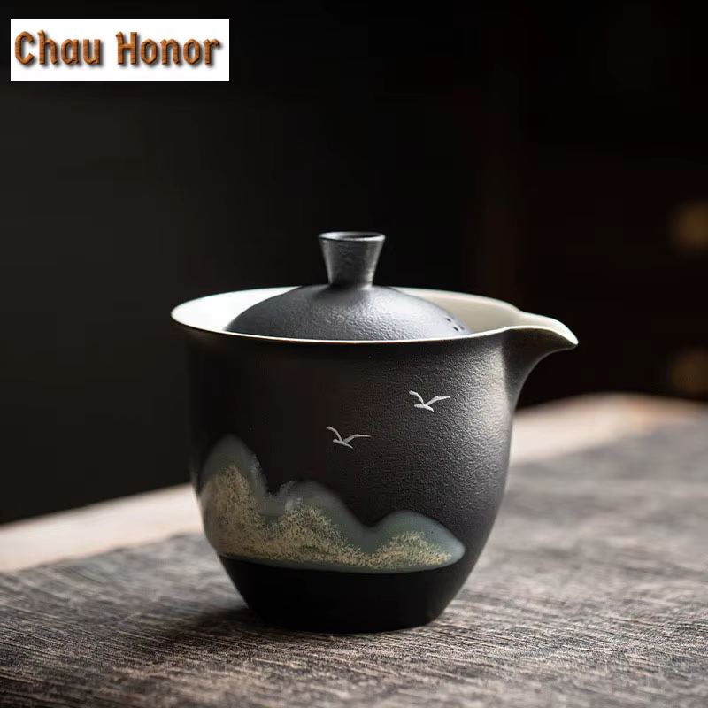 Théière japonaise en céramique brute, peint à la main
