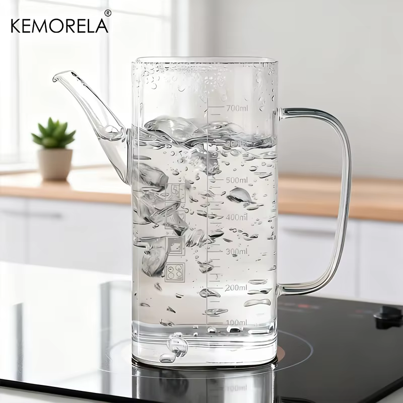 KEMORELA 1/2 pièces 700ml bouteille distributrice d'huile d'olive en verre avec marquages de mesure et verseur anti-goutte/fuite pour la cuisson des grillades