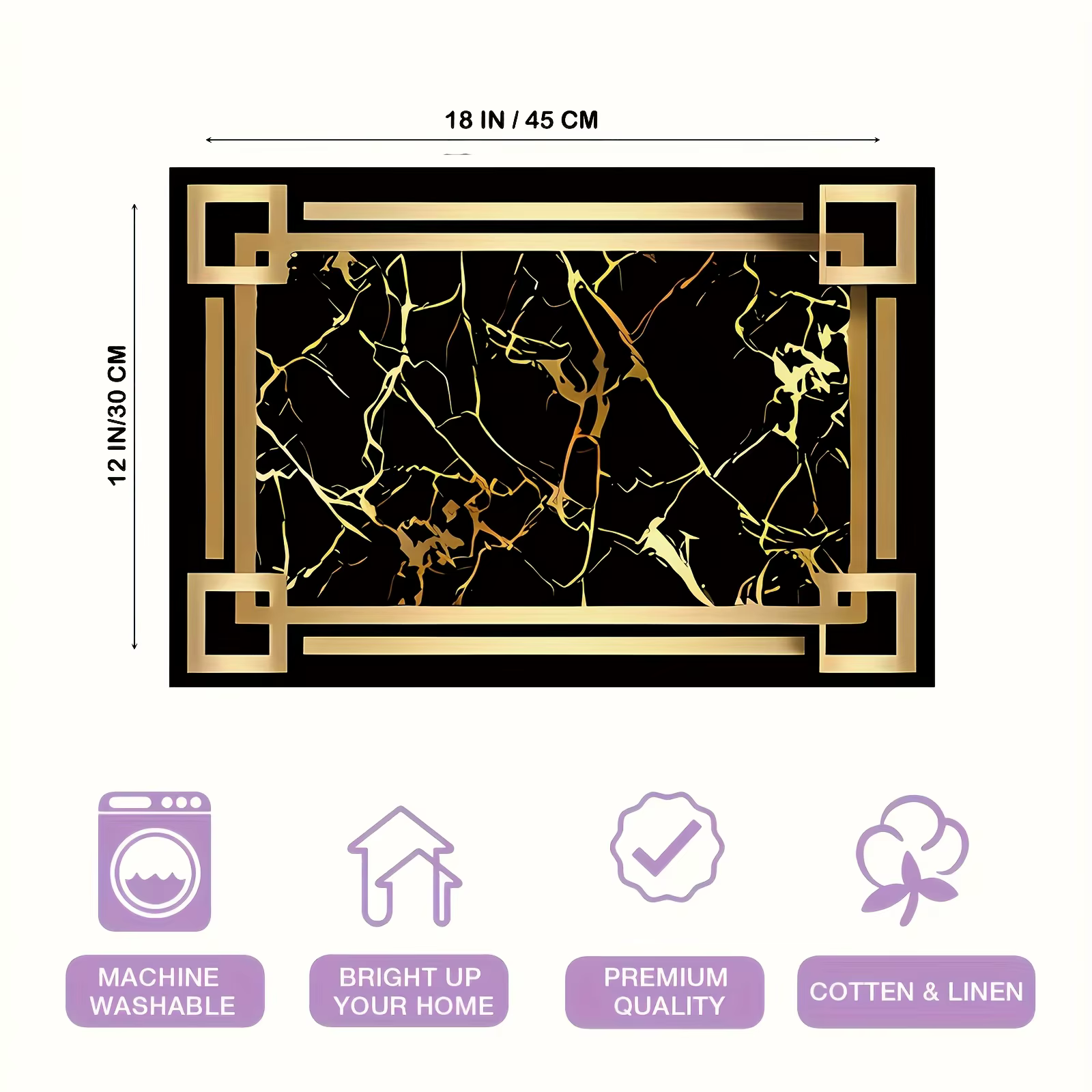 1 sous-plat en lin de cuisine à motifs noirs et dorés