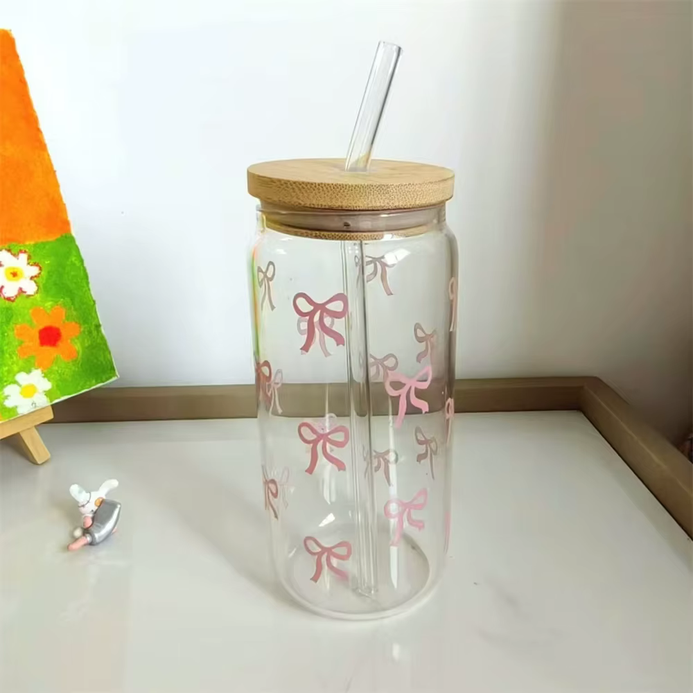Gobelets en verre avec nœud rose de 500ml