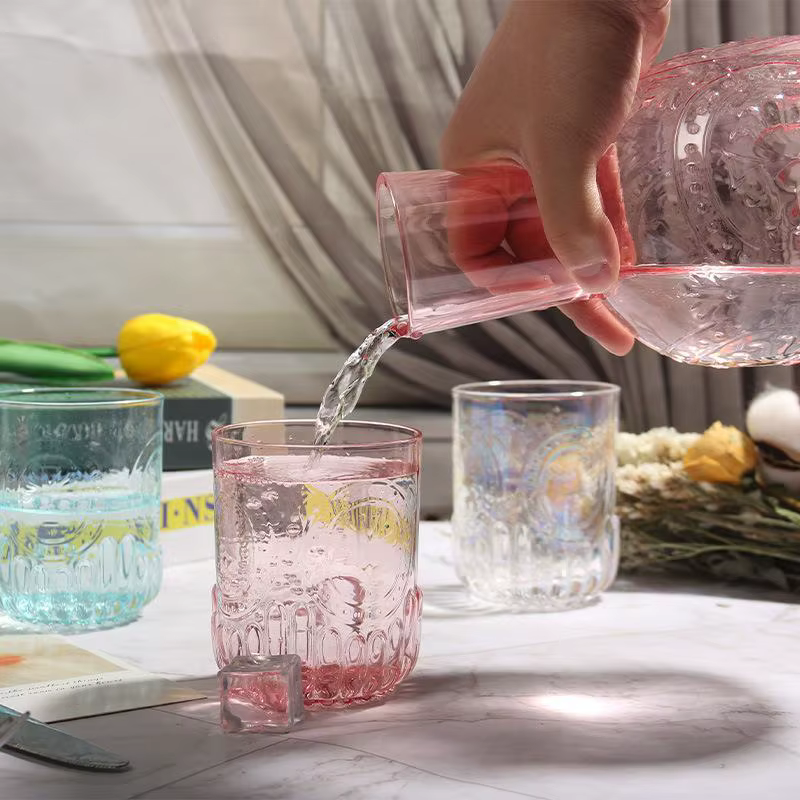 Ensemble bouilloire à eau froide en verre gaufré