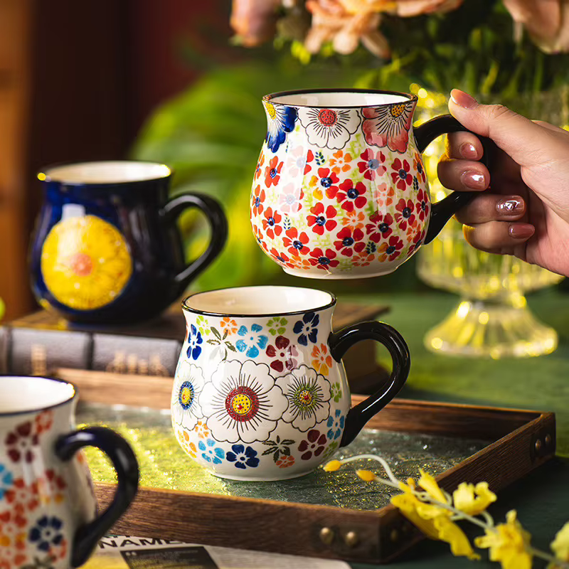 Tasses en céramique créatives Vintage dessinées à la main