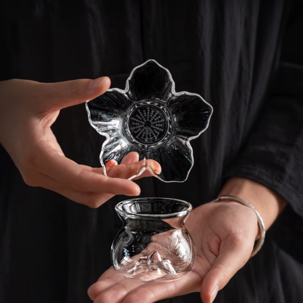 Passoire à thé en verre à fleurs avec Base de support