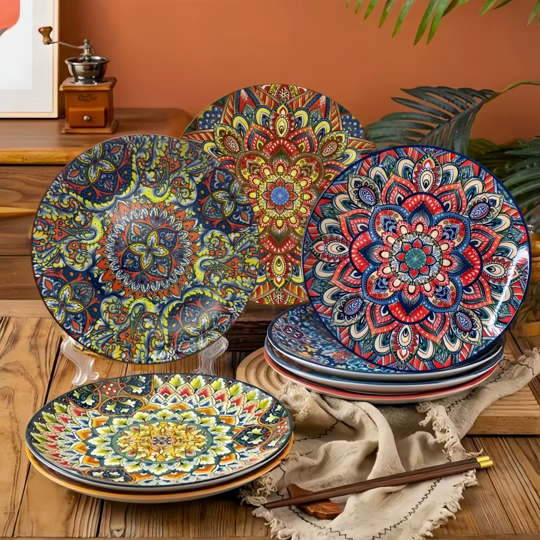Assiette ronde en céramique de style bohème