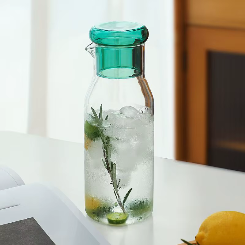 Ensemble de carafe à eau de chevet en verre transparent coloré avec gobelet