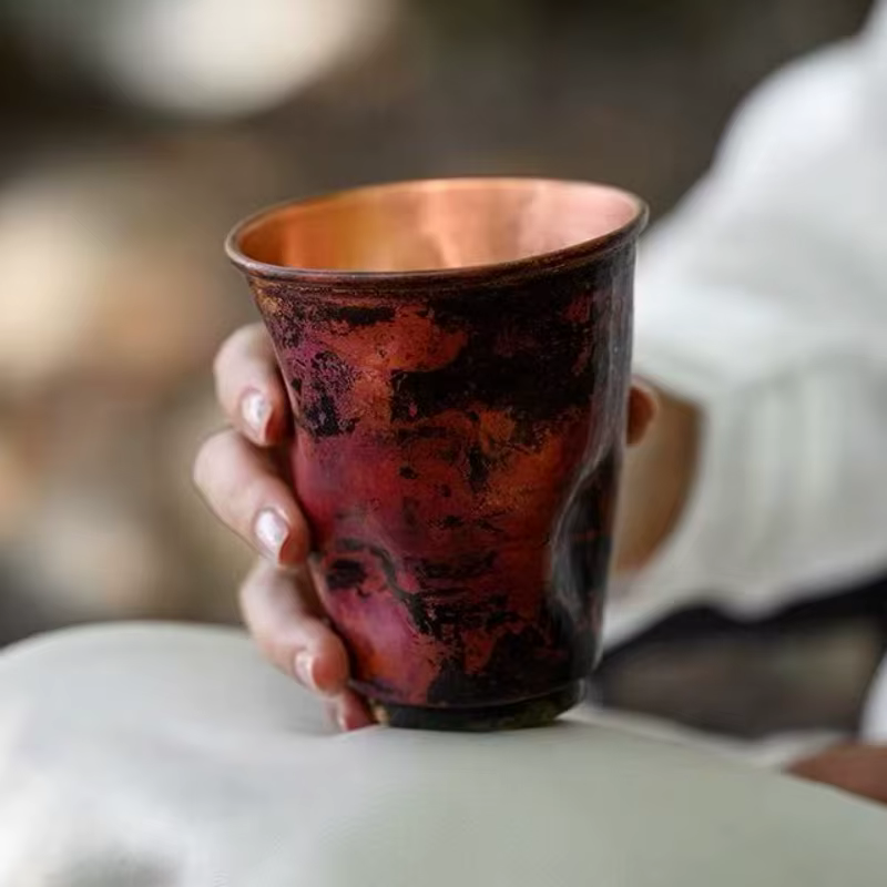 Tasse à café américaine en cuivre pur Vintage, tasse de boisson de bière de thé à Texture de forme irrégulière, vaisselle de tasse de thé à côtés droits