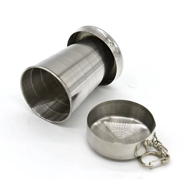 Tasses télescopiques portables en métal et acier inoxydable pour Camping en plein air, tasses pliantes, tasses à boissons.