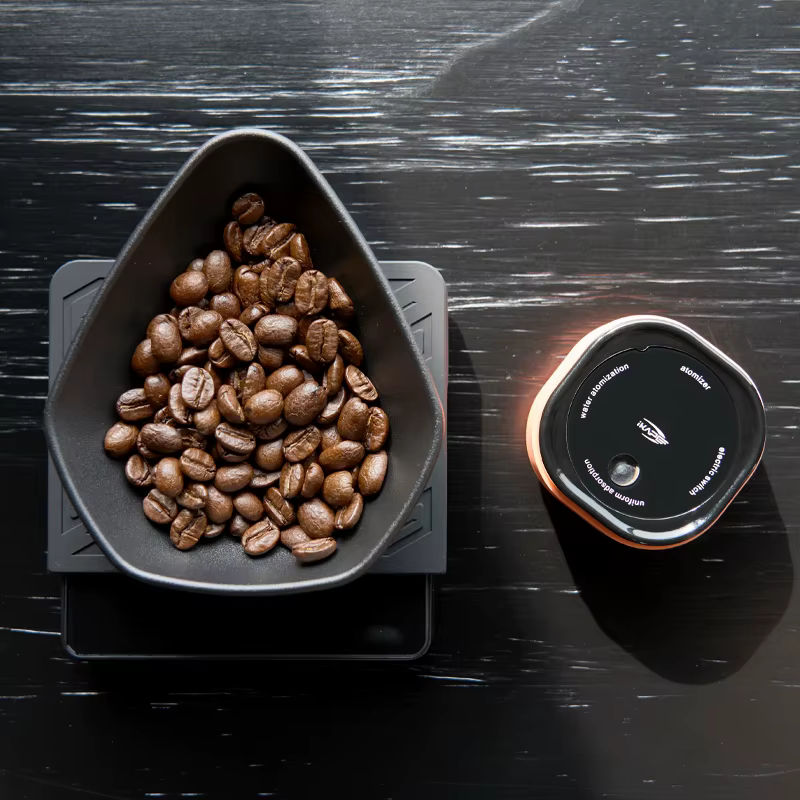 IKAPE – ensemble de bouteilles et plateaux de pulvérisation de grains de café rechargeables