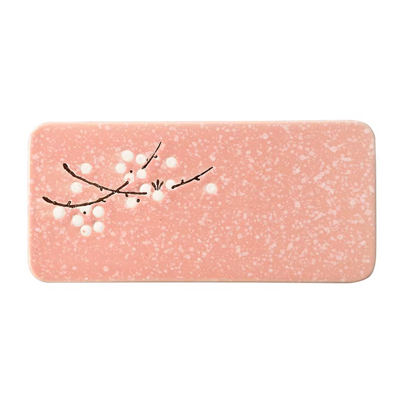 Assiette à Sushi en céramique japonaise, plat rectangulaire à manger pour la maison, plateau à fruits, conception de fleur de prunier