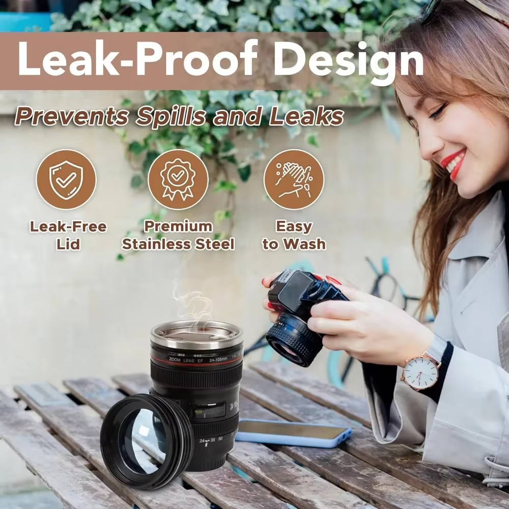 Tasse à café décontractée en acier inoxydable avec couvercle