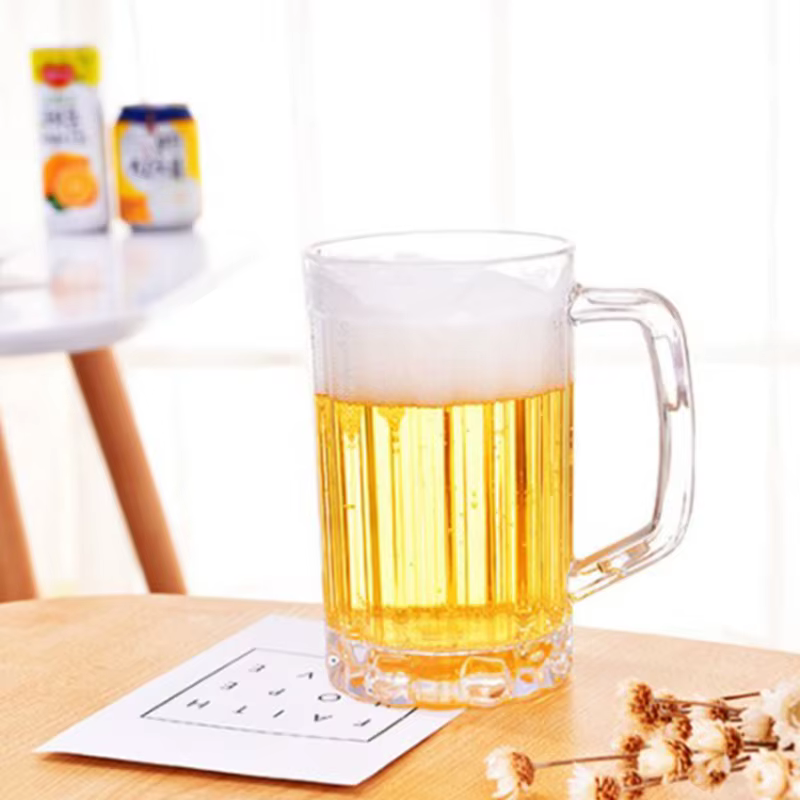 Mug à bière transparent 500 ml en plastique incassable – Idéal pour le petit-déjeuner